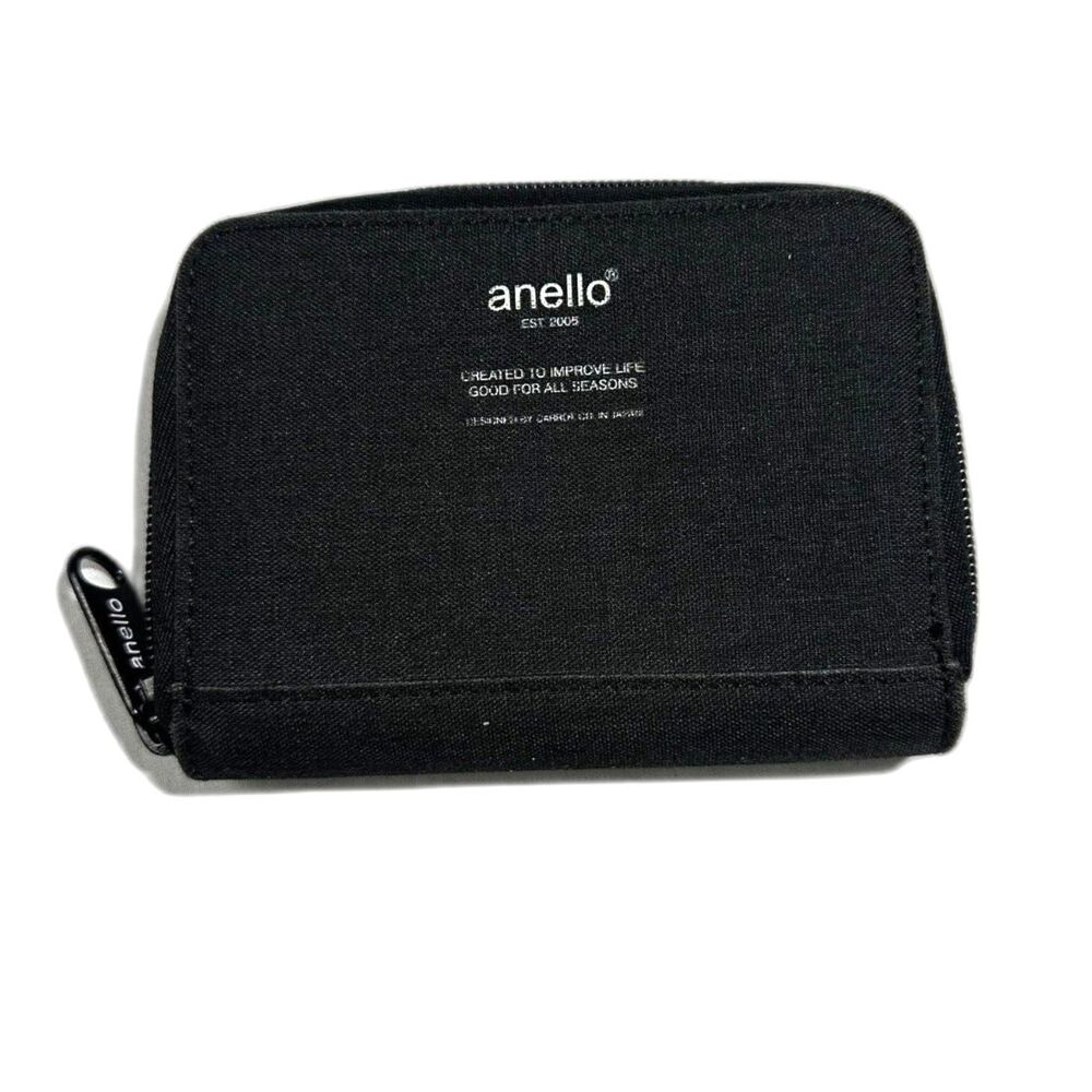 Anello Men’s Black Canvas Full Zip Small Size Wallet with Snap Coin Compartment